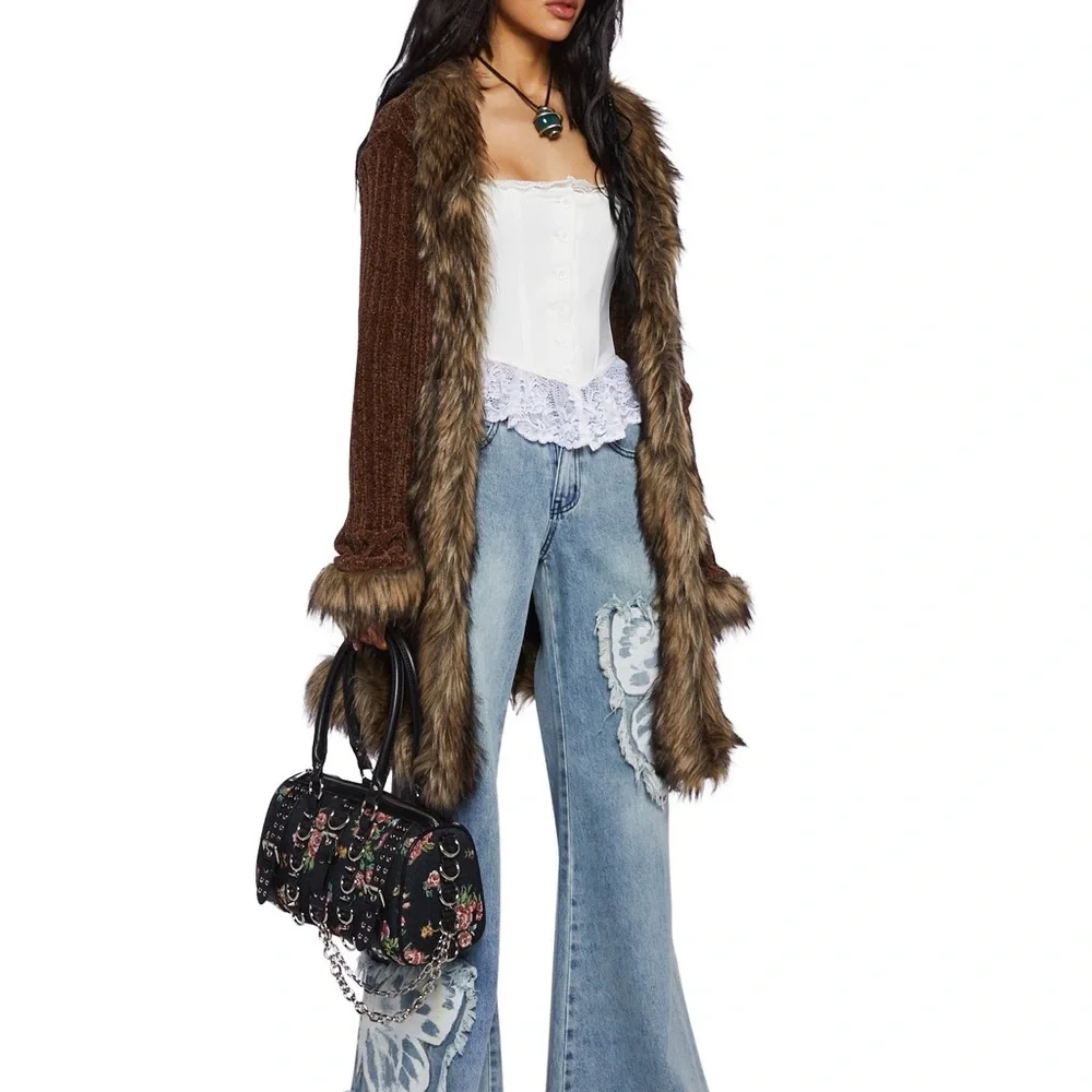 Furry foe long cardigan-brown sz xtra small - Picture 8 of 8